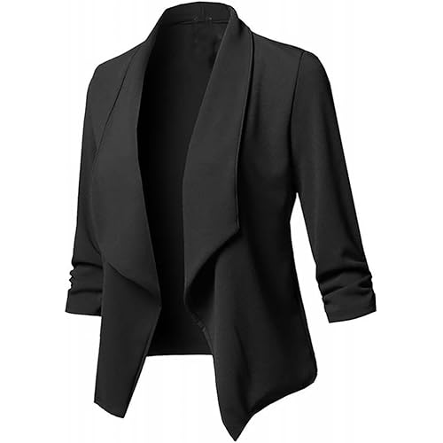 3/4 Sleeve Cardigan Suit Jackets for Women 2025: Lightweight Linen Business Casual Work Office Dressy Blazers S-5XL