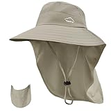 Rosoz Sun Hat for Men Women with Neck Flap,Wide Brim UPF50+ Fishing Hat with Detachable Face Cover Outdoor Sun Protection Hat