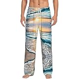 Design pratique pour la maison : équipé d'une taille élastique, d'un cordon de serrage et de poches latérales, ce pantalon de pyjama en flanelle imprimé plage coucher de soleil océan vagues est facile à porter et pratique pour un usage quotidien à la maison.