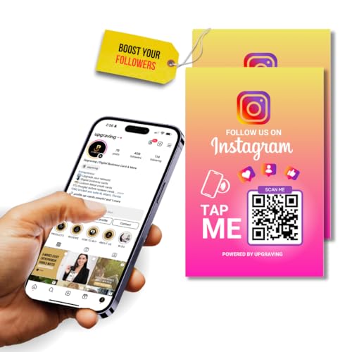 Reusable Followers Tap Sticker for Instagram with QR & NFC Tap - Compatible with iPhone and Android - Follow us on Instagram - Powered by Upgraving (2 Stickers)