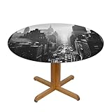 BEIVGOXL Schwarze & weiße New York bedruckte r&e Tischdecke mit elastischem Rand, öldicht, wasserdicht, Küchentischdecke für r&e Tische, Feiertage, Party, Abendessen, Größe S