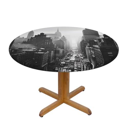 BEIVGOXL Schwarze & weiße New York bedruckte r&e Tischdecke mit elastischem Rand, öldicht, wasserdicht, Küchentischdecke für r&e Tische, Feiertage, Party, Abendessen, Größe S