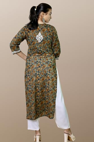 Image of KASANI Hand Embroidery Plus Size Chikankari Kurta for Women Rayon Straight Chikan Kurti