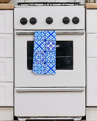 Qiyuhoy Abstract Bohemian Navy Blue Moroccan Tile Kitchen Towels Or Tea Towels, 16 X 24 Inches Cotton Modern Dish Towels Dishcloths, Dish Cloth Flour Sack Hand Towel For Farmhouse Kitchen Decor #TOP2