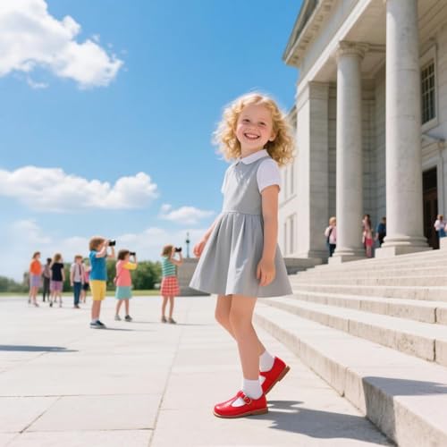 Image of GINFIVE Toddler Girls Dress Shoes Little Kids Flats School Mary Janes Shoes