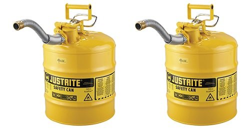 Justrite 7250230 Accuflow 5 Gallon, 11.75" Od X 17.50" H Galvanized Steel Type Ii Yellow Safety Can With 1" Flexible Spout (Pack Of 2) #TOP24