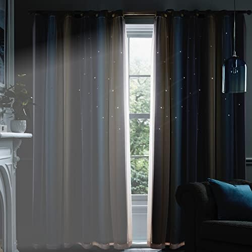 Stars Blackout Curtains for Girls Bedroom 1 Panel Colorful Star Cutout Double Layer Star Window Curtain Decor for Kids Bedroom, Living Room, Nursery Room (cream, W53" x L95")