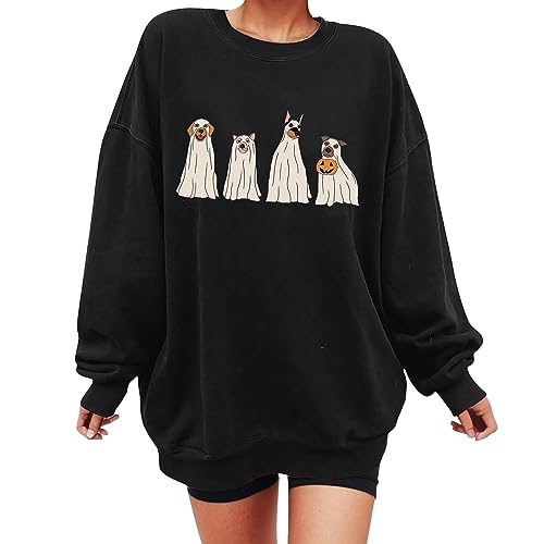 Jersey de Halloween para mujer, estampado fantasma, sudadera de Halloween para mujer, sin capucha, top de manga larga, sudaderas, para mujer, cuello redondo, disfraz de Halloween y mujer, talla