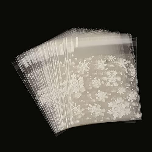 100 Pcs Christmas Self Adhesive Cellophane Cookie Bag,Clear Cookie Bags,Plastic Sweet Bags,Snowflake Treat Bags,Party Favor Candy Bags for Christmas Party Favors Package Bags