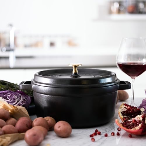 Image of STAUB Cast Iron Dutch Oven 4-qt Round Cocotte, Made in France, Serves 3-4, Matte Black