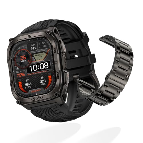 KOSPET Tank M4 GPS Smartwatch mit 2 Armbändern (1x extra Edelstahl), perfekt für Alltag & Sport