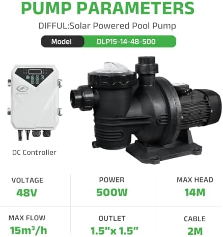 Solar Pool Pump Kit，0.7 HP 66 GPM 46 FT 48 V DC, Pool Water Pump — 사진 2