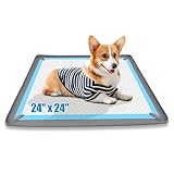 Puppy Pad Holder, 24” x 24” Dog Pee Pad Holder Tray with 4 Magnetic Clips, No Spill Raised Edge Indoor Silicone Dog Potty Trays, Leak-Proof Square Dog Toilet Training Pads Mat for Floor Protection