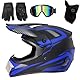 Motocross Helm Fullface Motorradhelm Herren Kinder Jugend Erwachsener Motorrad Downhill Full Face Helm Professional Helme mit Goggles Handschuhe Gesichtsschutz (blau-S)