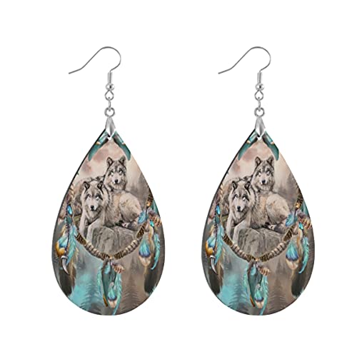 1 paire de boucles d'oreilles pendantes en bois peint en forme de loup Cover