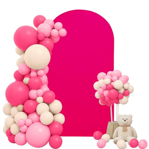 Wedding Arch Cover 6FT Rose Red Spandex Fitted Wedding Arch Cover Round Top Stand Covers Double-Side Chiara Cover Backdrop Cover for Wedding Banquet Birthday Party Ceremony Baby Shower Decoration by FEINIGESI - Used condition - US$15.10
