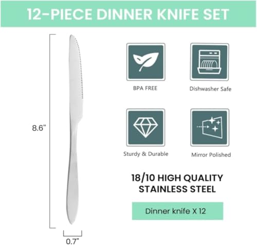 Dinner Knives Set of 10, Steak Knife, Table Knife, Stainless Steel Dinner Knives, Cutlery knives Set for Home Kitchen and Restaurant Use, Dishwasher Safe - Image 3