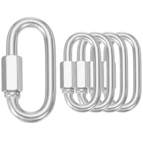sourcing map Quick Links M8 2.95 Inch Stainless Steel Chain Connector Large Opening Screw Chain Link D Shape Locking Looks for Hammock Camping and Outdoor Equipment Pack of 5