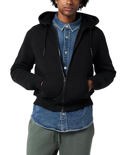 Buffalo David Bitton Men's Long Sleeve Sherpa Fleece Zip Up, Black Solid, Large
