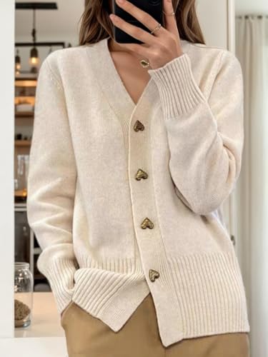 Womens Fall Winter Plain Cardigan Sweaters Casual Loose V Neck Love Button Down Trendy Knit Sweater Outerwear2