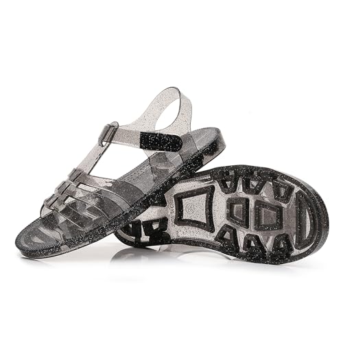 Image of Toddler Sandals Jelly Shoes Girls Unisex Boy Flat Retro Slides Clear Kids Water Slippers Slingback Summer Beach Size 8 Adjustable Buckle Glitter Dress Soft