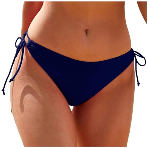 String Tie Side Bikini Bottoms Women Full Coverage Swimsuit Bottom Mid Rise Mid Waist Swim Bathing Suit Bottom Navy