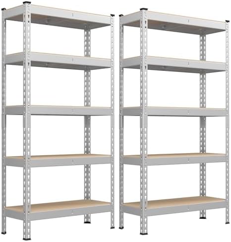 SONGMICS Schwerlastregal, 2er Set, 5 Ablagen, 30 x 75 x 150 cm | Standregal, Lagerregal, Küchenregal, bis 875 kg belastbar, für Keller, Küche, Arbeitszimmer, silbern