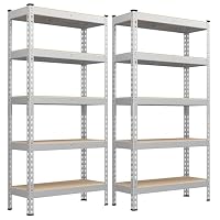 SONGMICS Schnelle Montage, Schwerlastregal 2er Set, Standregal, Lagerregal, Küchenregal, Regal, 5 Ablagen, 30 x 75 x 150 cm, bis 875 kg belastbar, für Keller, Küche, Arbeitszimmer, silbern GLR300E02 – Ansicht 1