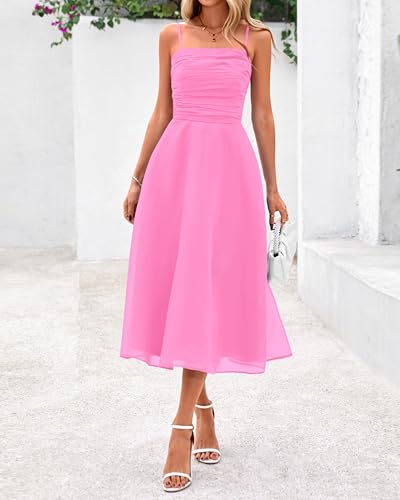 Image of PRETTYGARDEN Womens Summer Dresses 2025 Spaghetti Strap Sleeveless Smocked Flowy Midi Wedding Guest Dress with Pockets