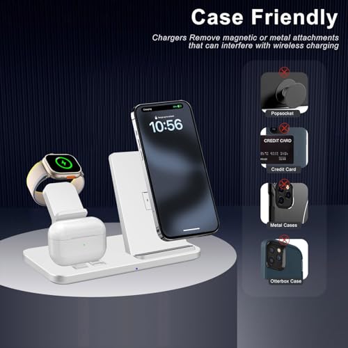 3 in 1 Wireless Charger Charging Station 15W Fast Charge Stand for iPhone 17 16 15 14 13 12 11 Pro Max XS XR 8 Plus,AirPods Pro2/Pro/4/3/2/1,Apple Watch Series 10/Ultra 2/9/8/7/6/SE/5/4/3/2,White - Image 6
