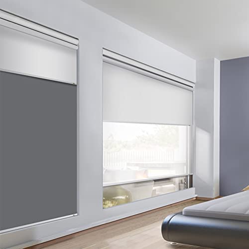 Zshine Day And Night Dual Layers Manual Safe Chain-Free Polyester Roller Blinds Shades Suitable For Home, Office, Hotel, Club, Restaurant, Cinema Windows (Grey) #TOP5