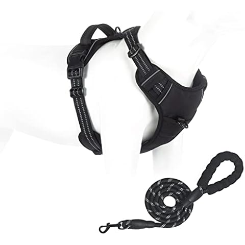 Hundegeschirr mit Leine Anti Zug Geschirr für Mittlere Große Hunde No Pull Brustgeschirr mit Gepolstert Sicherheitsgeschirr mit Griff verstellbaren reflektierenden Schwarz M Cover