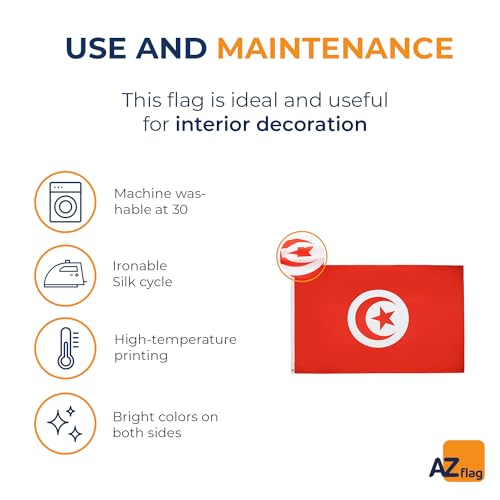 Image of AZ FLAG Tunisia Flag - 3x5 Ft - Light Polyester Tunisian Banner with Two Brass Eyelets - Fade Resistant - Vivid Colors - 3' x 5' Feet - 150x90 Cm