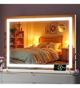 Batuso Vanity Mirror with Lights, 32" x 22" LED Makeup Mirror with 10X Magnification, Dimmable 3 ...