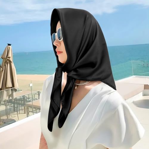 Solid Color Simulated Silk Matte Satin Square Scarf for Women Natural Head Wrap Neckerchief3