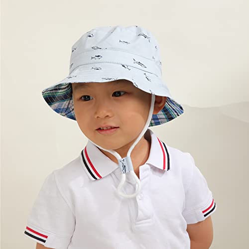Summer Baby Sun Hat Upf 50+ Sun Protection Adjustable Baby Boy Beach Hat Wide Brim Toddler Bucket Hat For Boys Girls Infant (2-4 Years, Fish-Light Blue) #TOP5