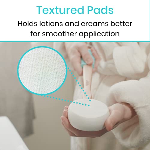 Vive Lotion Applicator For Back, Feet (17.5") - Self Washer Beauty Shower Sponge, Long Handle Cream Wand For Elderly, Women - Apply Medicine, Skin Cream, Body Wash, Sunscreen, Tanner (Easy Clean) #TOP2