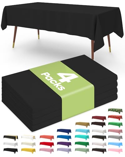 Pureegg Plastic Table Cloth Disposable 4 Pack 137 x 274 cm Table Cloths for Parties Decorative Tablecloths for Rectangle Tables Black Plastic Cover Leakproof & Sturdy Black