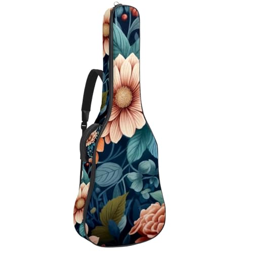 Housse guitare acoustique imperméable avec double sangle et poches accessoires design floral