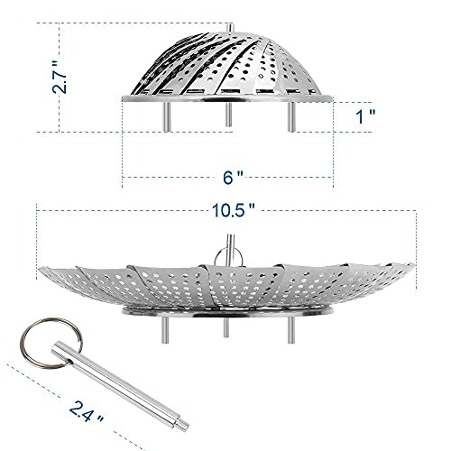 Sayfine Vegetable Steamer Basket, Premium Stainless Steel Veggie Steamer Basket for cooking - Folding Expandable Steamers to Fits Various Size Pot (Large(6