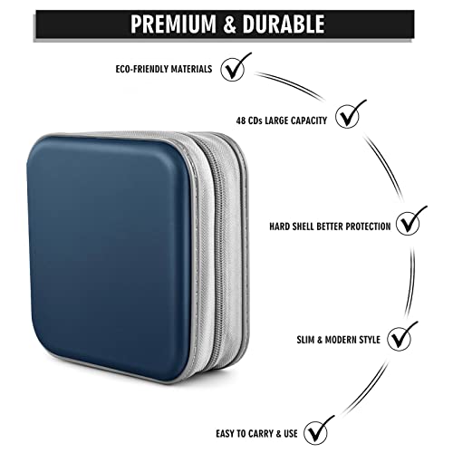 Cd Case, Bivisen Dvd Case Wallet Holder Binder 48 Capacity Cd/Dvd Cases Storage Holder Binder Organizer Wallet Book For Car Home Travel (Dark Blue) #TOP2