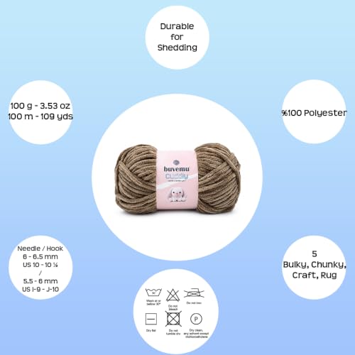 Image of Cuddly Velvet Chenille Yarn, Super Soft Bulky, Beige Taupe, 3-Pack