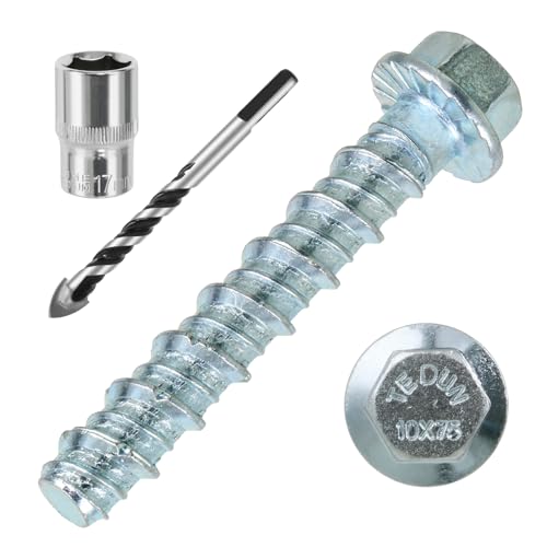 1/2 x 3 25pcs Concrete Screws, Nickel Plated Concrete Screw Drill Bit Set for Anchoring Masonry, Brick or Concrete Block (25pcs)
