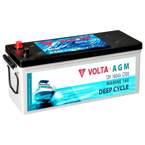 Bateria de Barco Volta Marine 160, AGM 12V 160Ah, Especial para embarcaiones, Batería Barco 12v (AGM Deep Cycle) Gran Vida Útil, 512x186x243 mm, Fabricación Europea, Bateria Solar de Ciclo Profundo