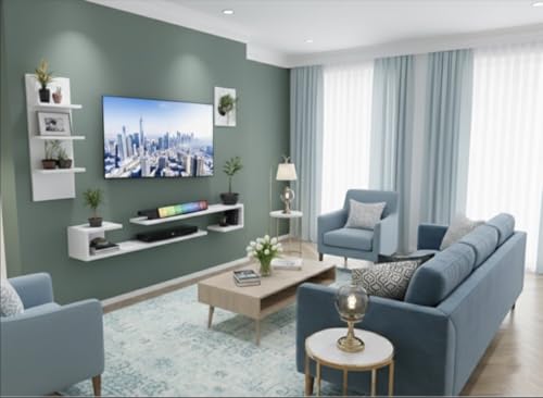 Image of Dual J 40 Inches Broad Base Tv Cabinet Floating Shelves for Wall Set,Wall Mounted Shelf for Living Room, Bedroom, Outdoor,Gallery,Stairs (Russian White)