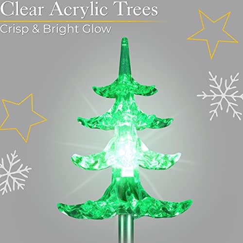 CHRISTOW Christmas Tree Path Lights, Green LED Outdoor Pathway Stake Decorations, Battery Operated with Timer (Set Of 4)