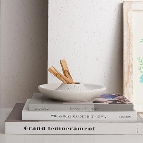 Speckled Ceramic Palo Santo Holder,White Sage Smudge Bowl, Ash Catcher for Sage Sticks and Palo Santo Sticks Cover