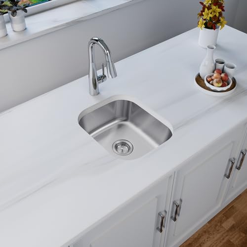MONSINTA Bar Sink,15" x 17" Undermount Kitchen Sink, T-304S Stainless Steel RV Kitchen Sinks, Small Kitchen Sinks With Sink Drain Strainer, Use at Rv, Bar,Outdoor, Laundry and Utility,Bathroom by MONSINTA - Used condition - Image 4