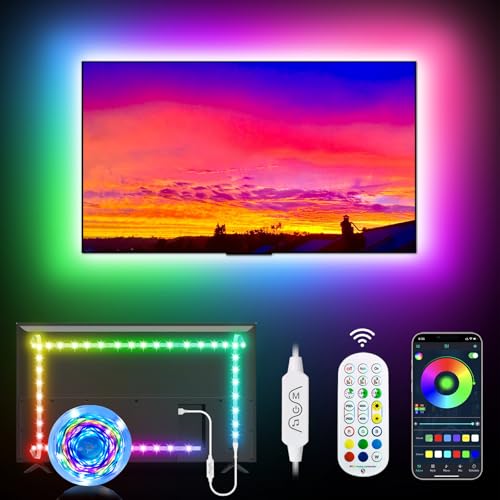 Daymeet RGB LED TV Lights for 42-65 Inch TVs, Music Sync Color Changing Backlight Strip with App/Remote Control, USB Strip Lights Ambient Lighting for Bedroom, Christmas Party Decorations
