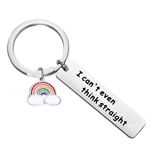 Zuo Bao Gay Pride Gift LGBT Jewelry Funny Gay Keychain I Can’t Even Think Straight Keychain with Rainbow Charm Lesbian Gift (I Can’t Even Think Straight Keychain)